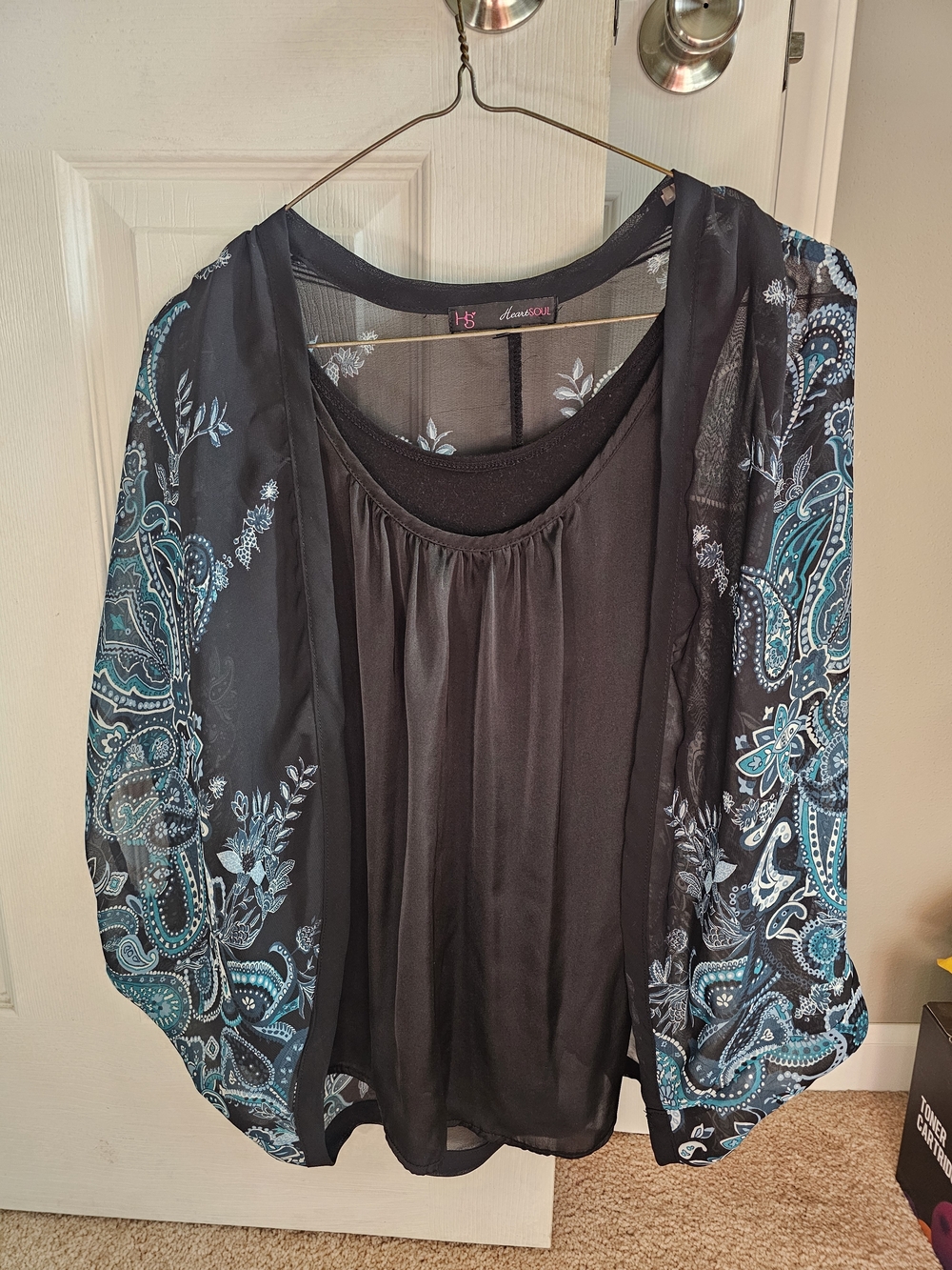 HeartSoul Black Tunic with Teal Paisley Sleeves